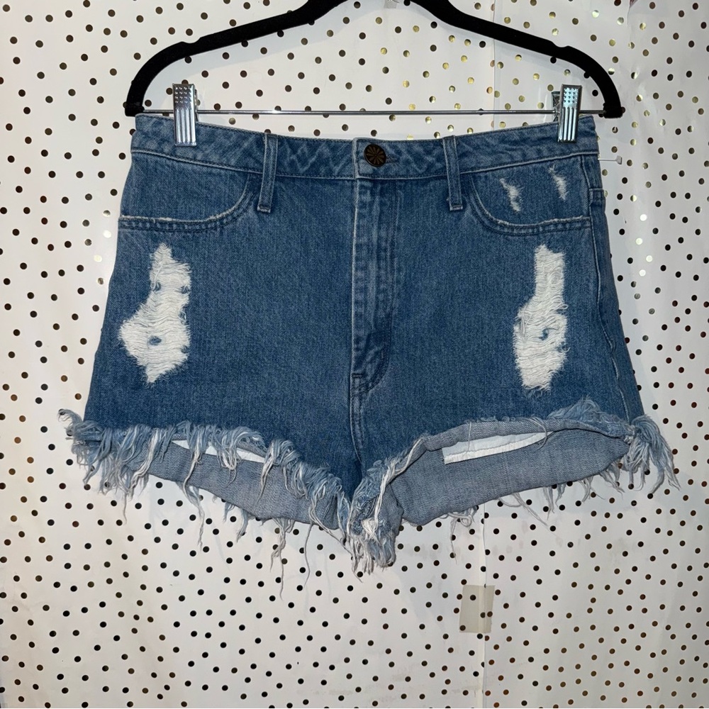 Show Me Your MuMu Distressed Blue Denim Jean Shorts